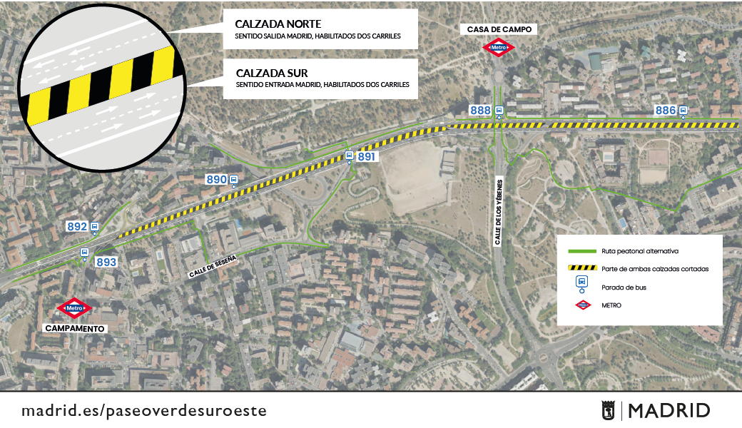 La capacidad de la A5 se reduce a la mitad para iniciar el grueso de las obras del Paseo Verde del Suroeste